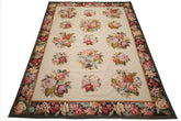 9x12 Ivory, Chocolate, Green Color Hand Woven French Aubusson Needlepoint  Wool Traditional Oriental Rug